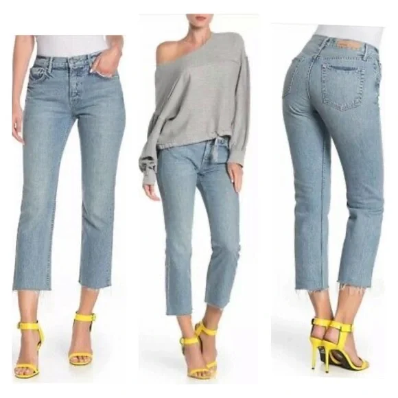 GRLFRND Tatum Crop Flare Distressed Raw Hem Jeans Sz 30 - Picture 1 of 12
